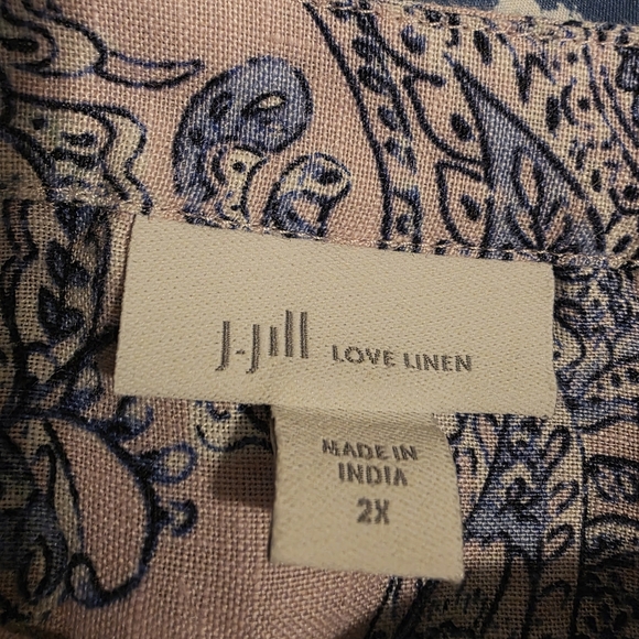 J Jill Love Linen Pink & Blue Tunic Top Paisley Floral Casual Beachy Women's 2X - Picture 5 of 10